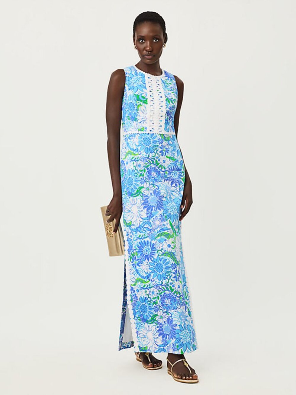 Lilly Pulitzer Ashler Stretch Maxi Sheath - Frenchie Blue Suns Out- size 12 NWT